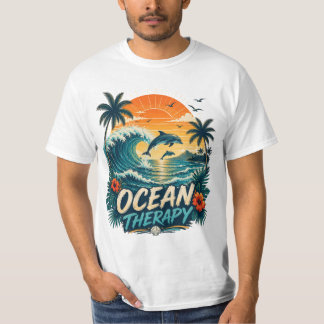 Camiseta Terapia Oceánica | Playa Tropical Retro & Delfín