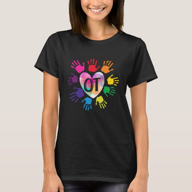 Camiseta Terapia Ocupacional OT Mano Corazón Enseñar (Anverso)