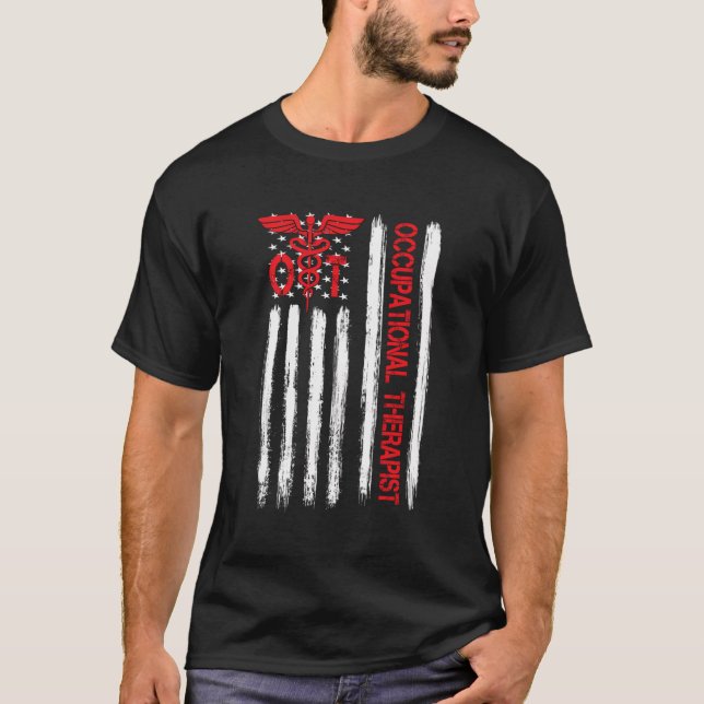 Camiseta Terapia Ocupacional Terapia Bandera Americana Mo (Anverso)