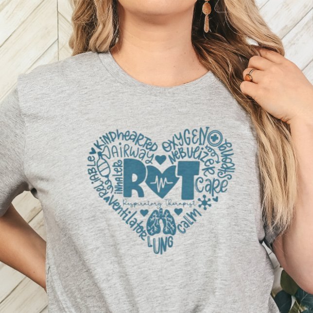 Camiseta Terapia respiratoria de arte de palabras (Respiratory Therapist RT Word Art Tshirt in Caribbean Blue)