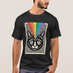 Camiseta Tercer Ojo Gato Arcoíris Rayos Trippy Óptico