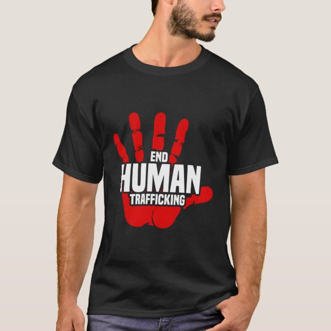 Camiseta Terminar con el tráfico humano con la huella roja  (Anverso)