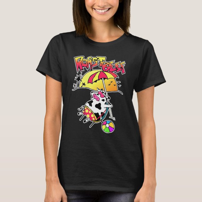 Camiseta Ternera Asada Playa Cosas Tomando El Sol Vaca (Anverso)