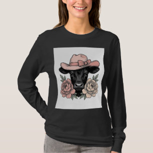Camiseta Ternera vaquera rosa con peonías vector vintage_1