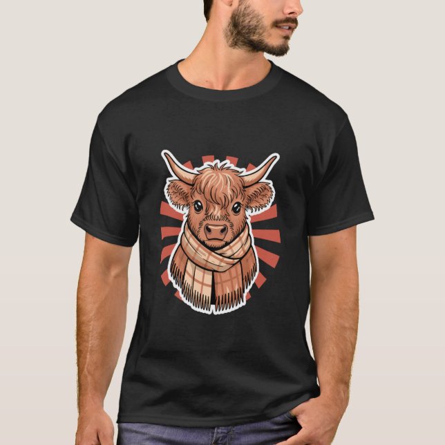 Camiseta Ternero de vaca Highland con bufanda (Anverso)
