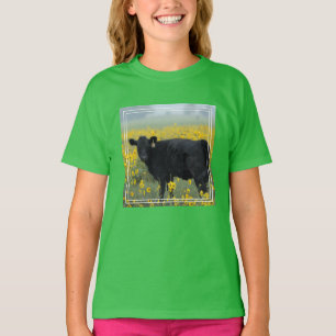 Camiseta Ternero negro en un campo de girasoles
