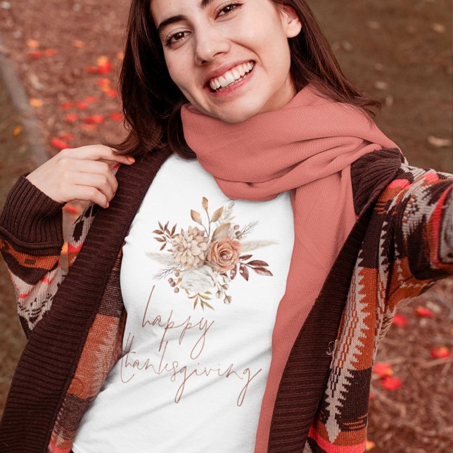 Camiseta Terracotta Rustic Florals Feliz Día de Acción de G (Subido por el creador)