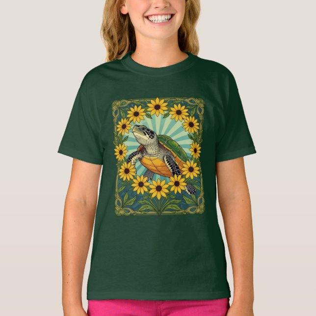 Camiseta Terrapin And Black Eyed Susan Flowers Art Nouveau  (Anverso)