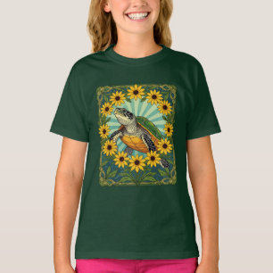 Camiseta Terrapin y flores de Susana de ojos negros Art Nou