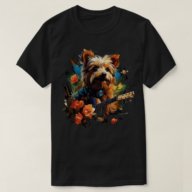 Camiseta Terrier australiano tocando guitarra (Diseño del anverso)