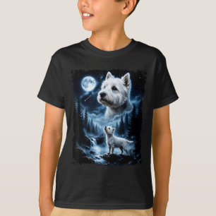 Camiseta Terrier Blanco de West Highland Aullando a la Luna