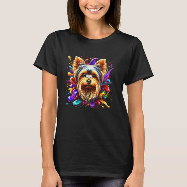 Camiseta Terrier de Cute Yorkshire en coloridas salpicadura (Anverso)