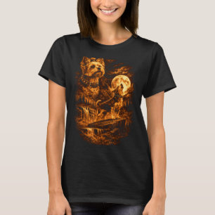 Camiseta Terrier de Yorkshire Aullando Luna Perro Yorkie Fa