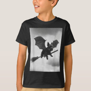 Camiseta Terrier de Yorkshire Bruja Escoba Alas de Murciéla
