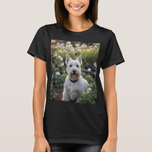 Camiseta Terrier escocés blanco con Rosas blancos negros,