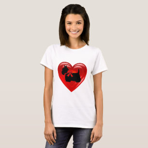 Camiseta Terrier escocés corazón negro doble rojo