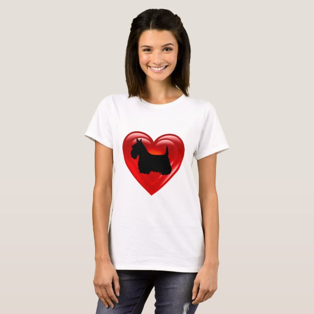 Camiseta Terrier escocés corazón negro doble rojo (Anverso completo)