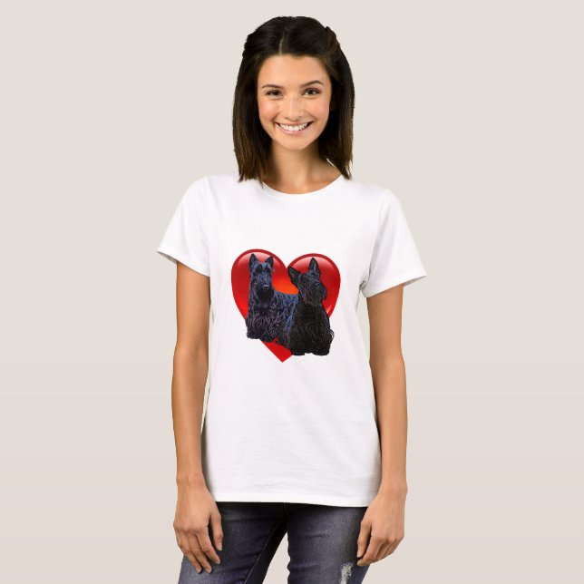 Camiseta Terrier escocés corazón negro/trigo/rojo (Anverso completo)