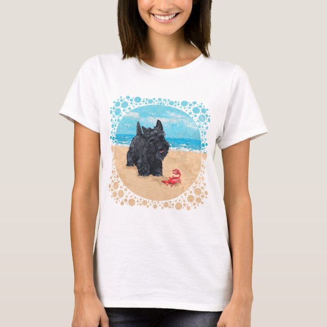 Camiseta Terrier escocés juguetón en la playa (Anverso)