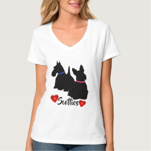 Camiseta Terrier Escocés/silueta negra collar rosa/azul
