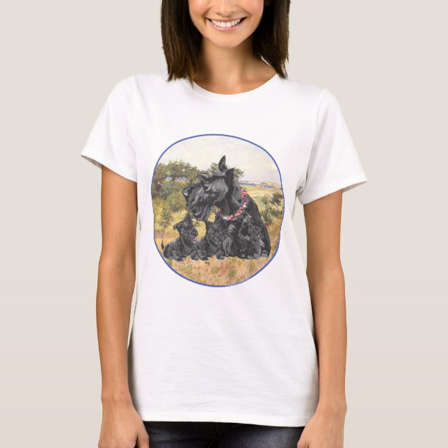 Camiseta Terrier Escocés y cachorros (Anverso)