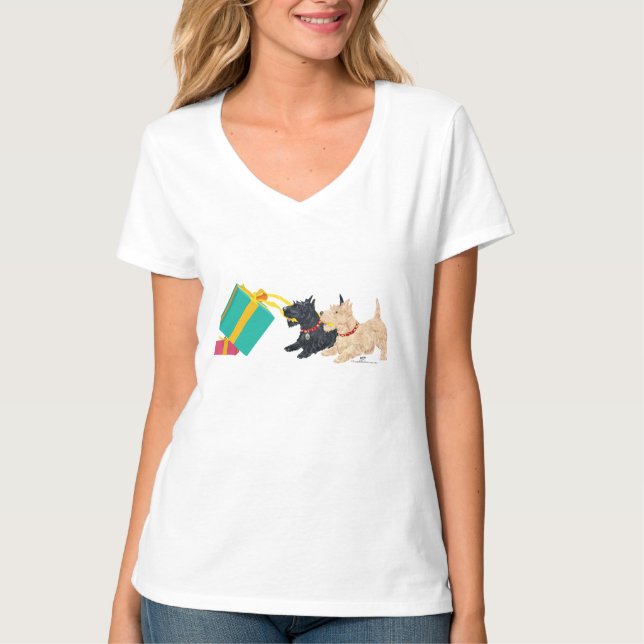 Camiseta Terriers escoceses en Navidad (Anverso)