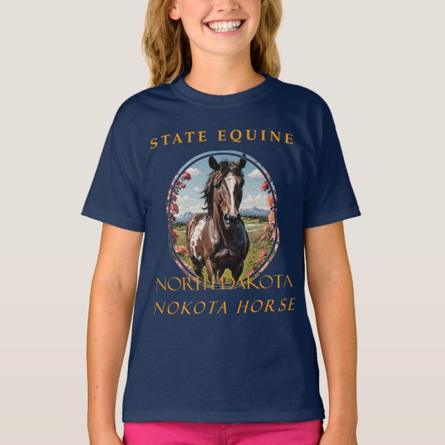 Camiseta Territorio de Dakota del Norte Caballo de Nokota (Anverso)