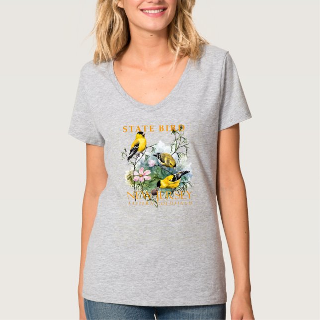 Camiseta Territorio de Nueva Jersey: Pájaro del Goldfinch O (Anverso)