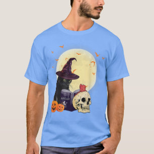 Camiseta Terror retro Halloween disfraz gato Gorra de bruja