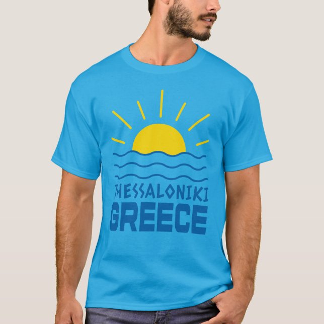 Camiseta Tesalónica Grecia Sol Y Mar Hombres Verde Azul (Anverso)