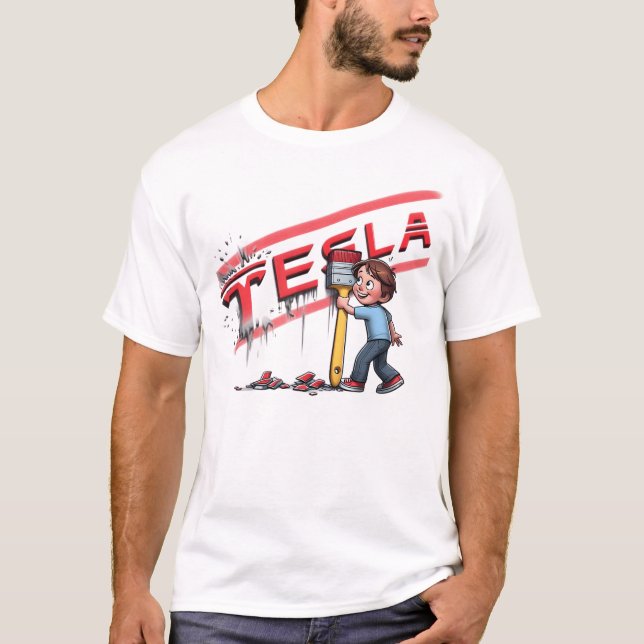 Camiseta Tesla Car En Color Rojo (Anverso)