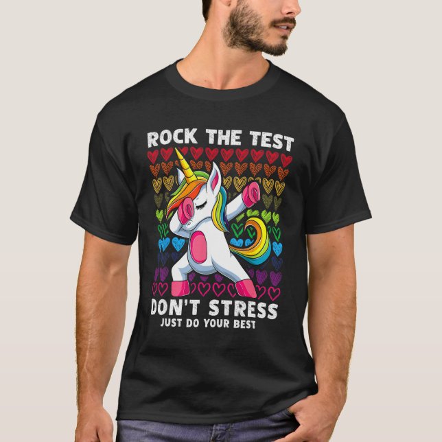 Camiseta Test Day Rock the Test Dabbing Unicorn Boys Chicas (Anverso)