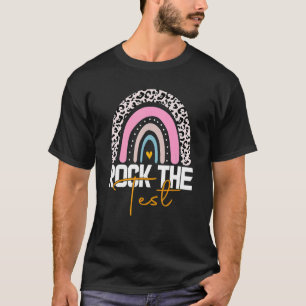 Camiseta Test Day Rock the Test Rainbow Leopard Teacher Stu