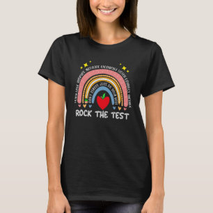 Camiseta Test Day Rock The Test Teacher Rainbow Testing Da