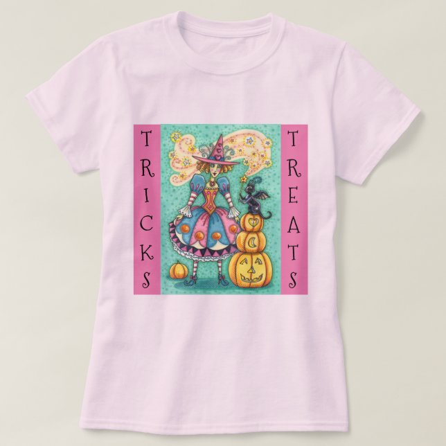 CAMISETA TESTIGO DE FIESTA ROSA, TRUCO DE GATO NEGRO MÁGICO (Diseño del anverso)