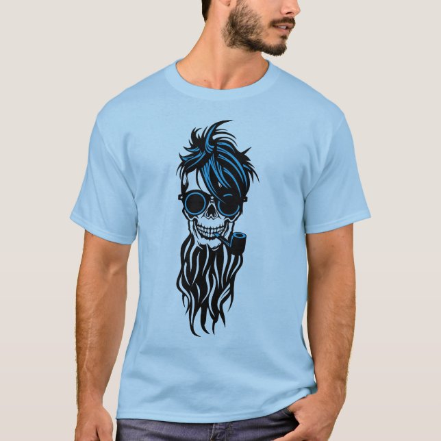 Camiseta tete de mort hipster barbu barbe pipe lunette sole (Anverso)