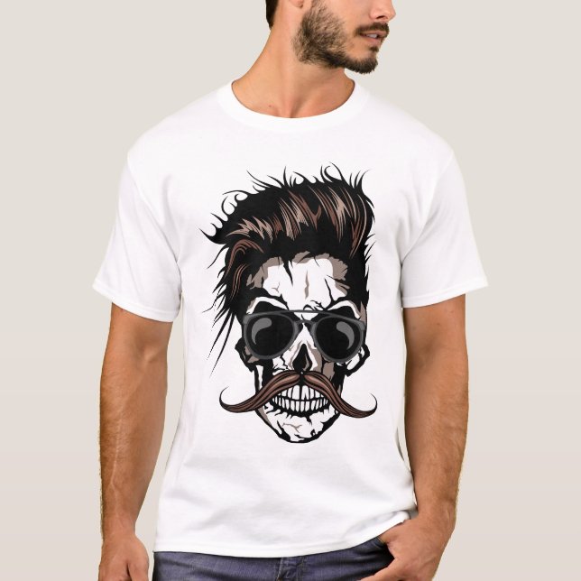Camiseta tete de mort moustache hipster crane skull moustac (Anverso)