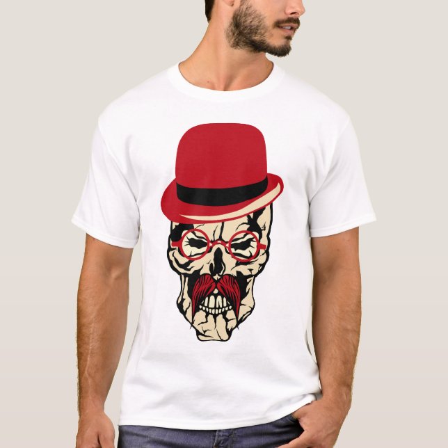 Camiseta tete de mort moustache hipster lunette crane (Anverso)