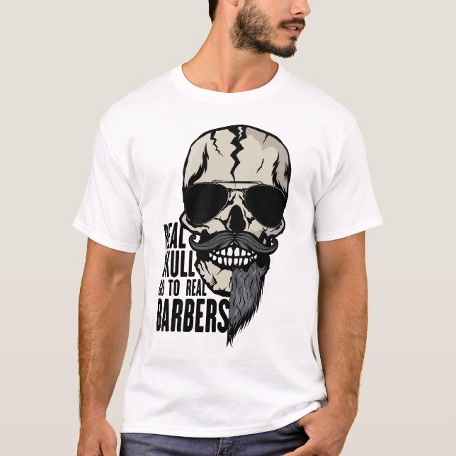 Camiseta tete de mort real skull barbers hipster barbu mous (Anverso)