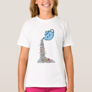 Camiseta Tetera Azul Adorable Derramando Nube de Palabras d