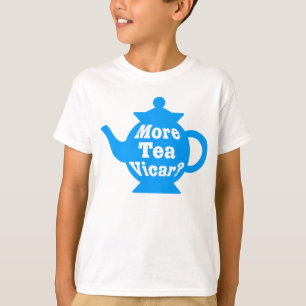 Camiseta Tetera - ¿Más té Vicar? - Azul y blanco medio
