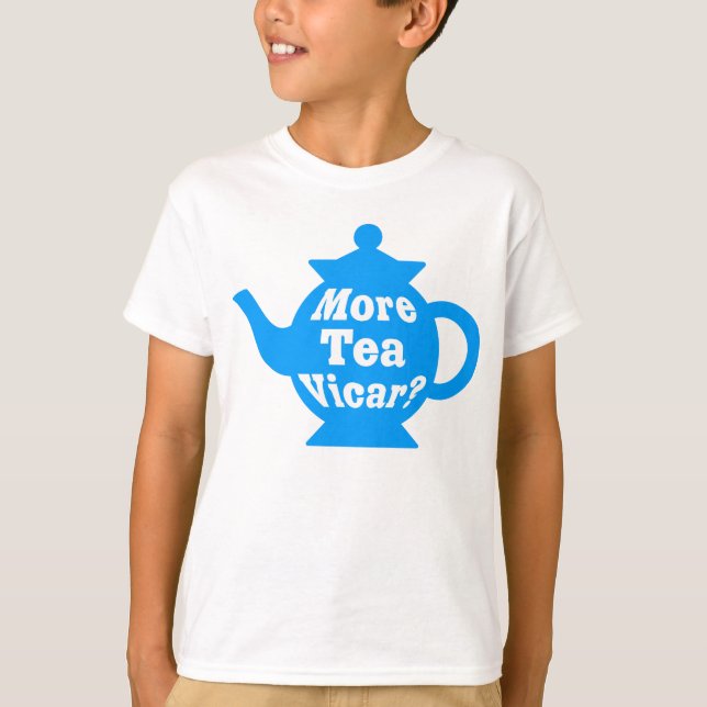 Camiseta Tetera - ¿Más té Vicar? - Azul y blanco medio (Anverso)