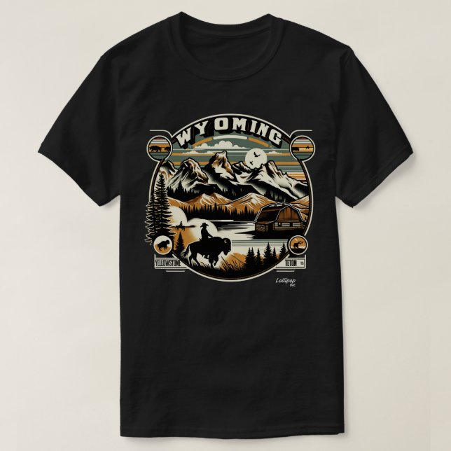 Camiseta Tetos de Wyoming salvajes recorren retro de cosech (Diseño del anverso)