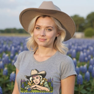 Camiseta Texas Bluebonnet Season Blonde Retro Cowgirl