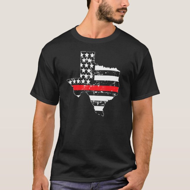 Camiseta Texas Firefighter Thin Red Line Rescue American Fl (Anverso)