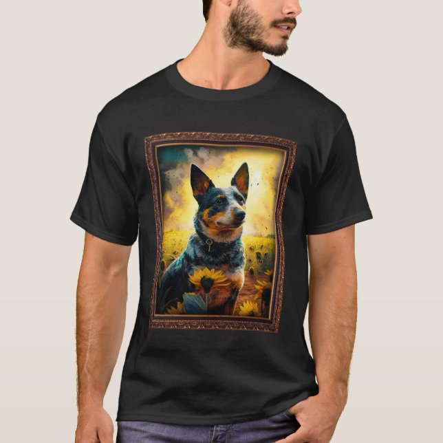 Camiseta Texas Heeler Painter Flor de girasol Mamá F (Anverso)