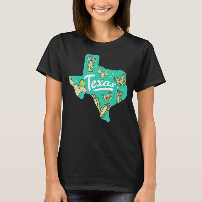 Camiseta Texas Map Floral Cactus Bonito Texas (Anverso)
