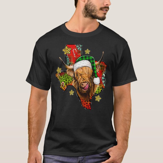 Camiseta Texas Map Merry Chrismtas Santa Scottish Hairy (Anverso)