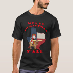 Camiseta Texas Merry Y'All Santa On Bull Design For Christm