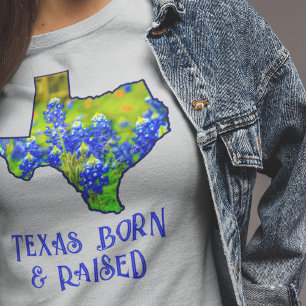 Camiseta Texas Nacida Criada Bluebonnets Estado de Texas Gr